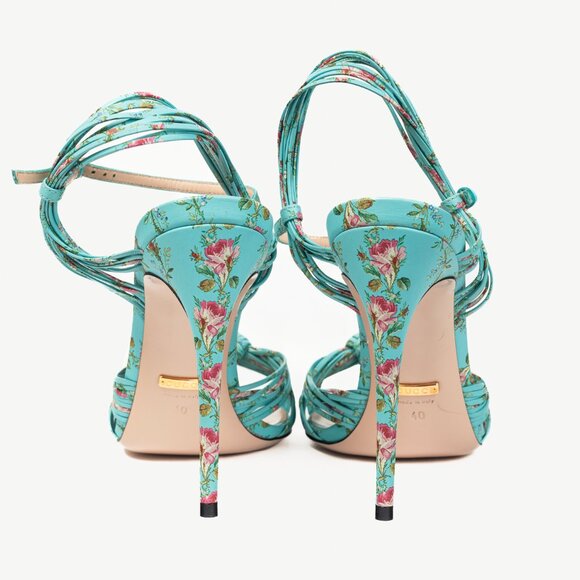 Gucci Allie Light-Blue Floral-Print Leather Knotted High-Heel Sandals - Picture 3 of 11